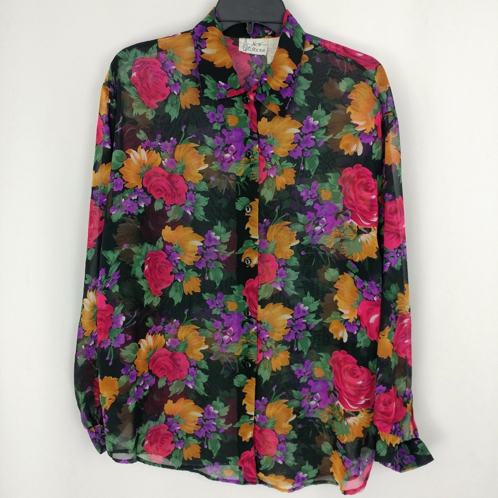 New Editions Floral Button Down Blouse
